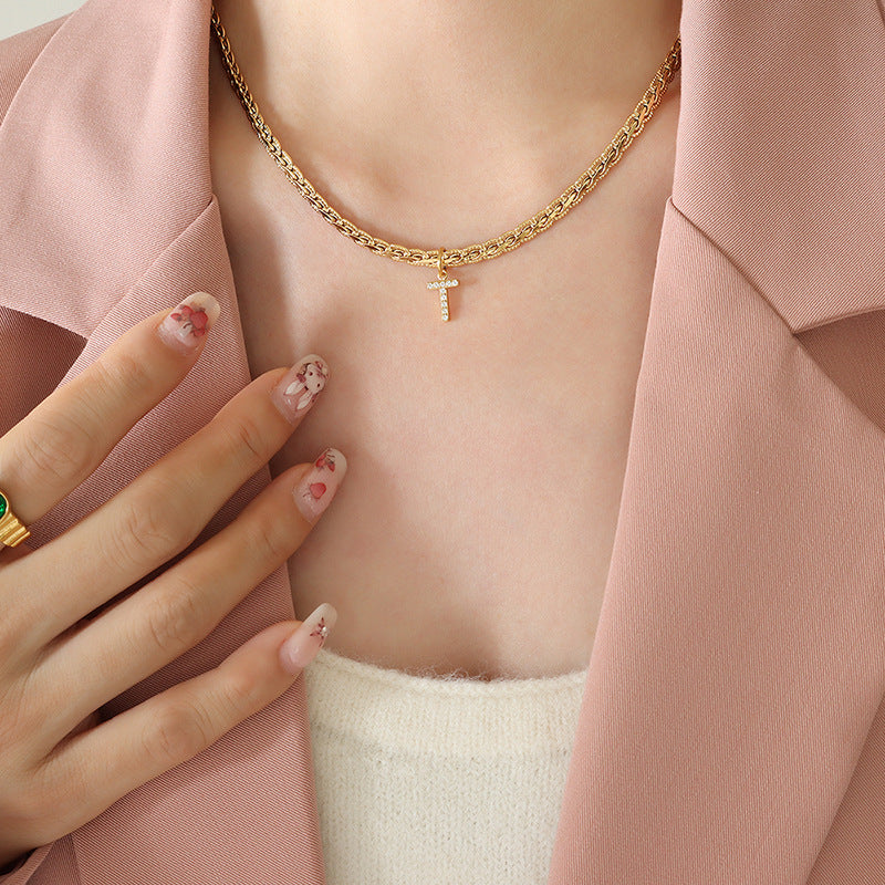 Brass Inlaid Zircon Letter Pendant Necklace Trandify deal