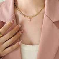 Brass Inlaid Zircon Letter Pendant Necklace Trandify deal