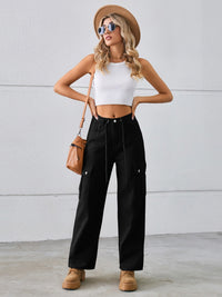 Drawstring Mid-Rise Waist Straight Cargo Jeans Trandify deal