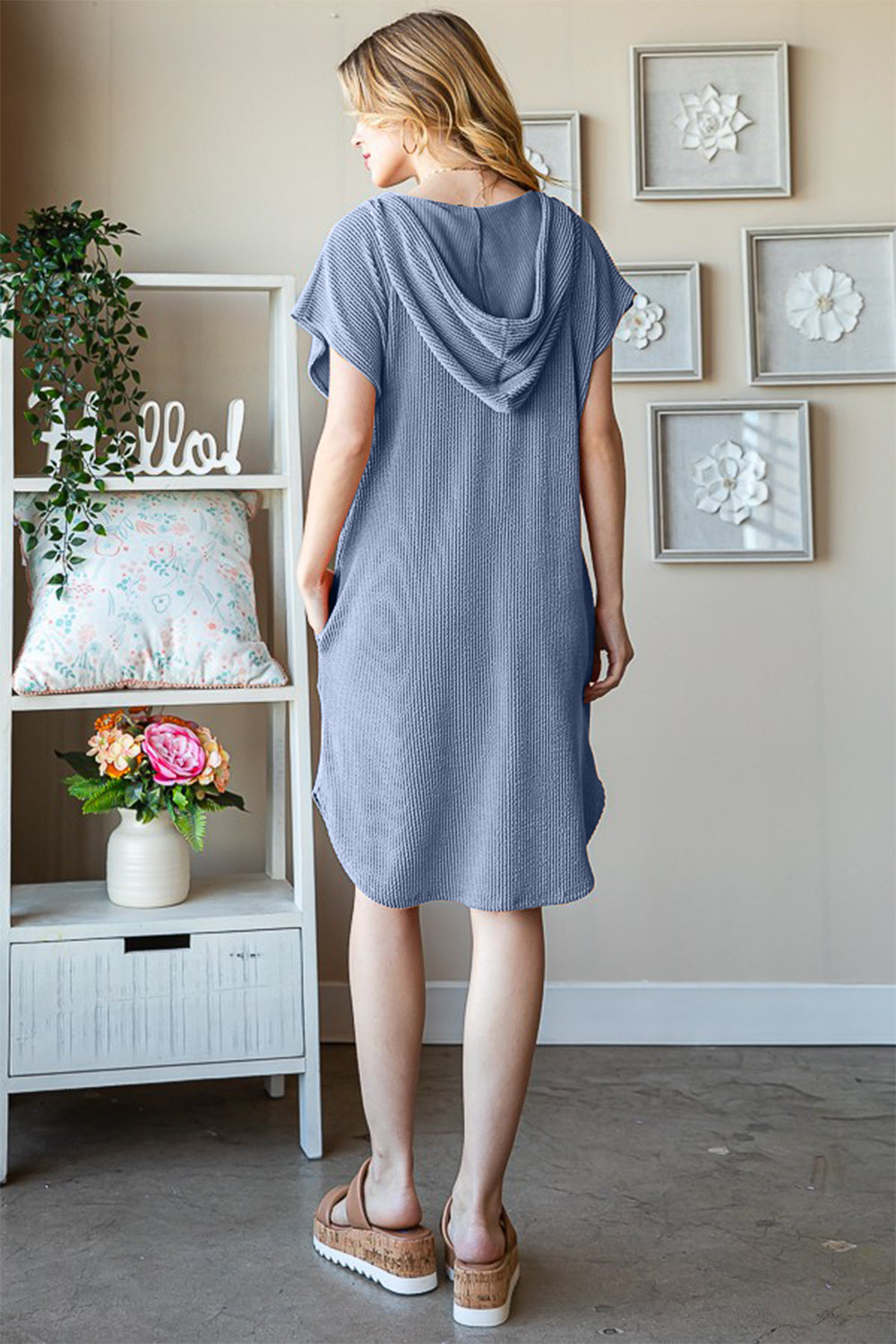 Heimish Full Size Ribbed Short Sleeve Hooded Dress Trandify deal