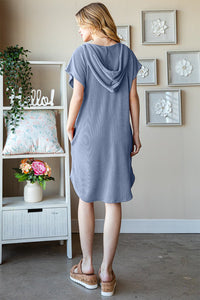 Heimish Full Size Ribbed Short Sleeve Hooded Dress Trandify deal