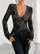 Floral V-Neck Long Sleeve Lace Top Trandify deal