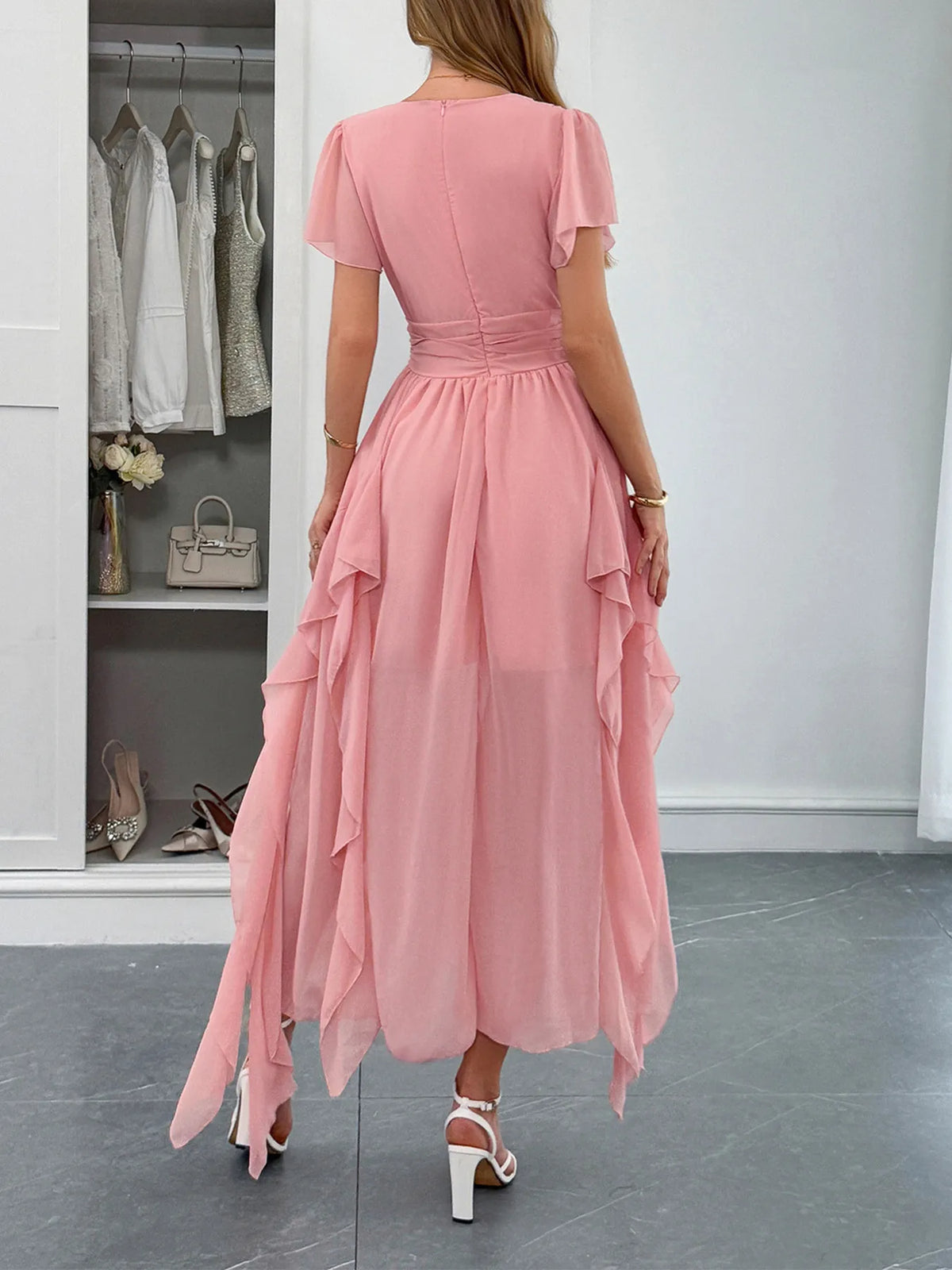 Plus size boho chic flutter sleeve dress for women, trendy fashion outfit