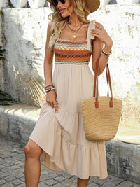 Women’s Tie Shoulder Square Neck Tiered Midi Dress – Trendy Summer Outfit for US Shoppers | TrandifyDeal