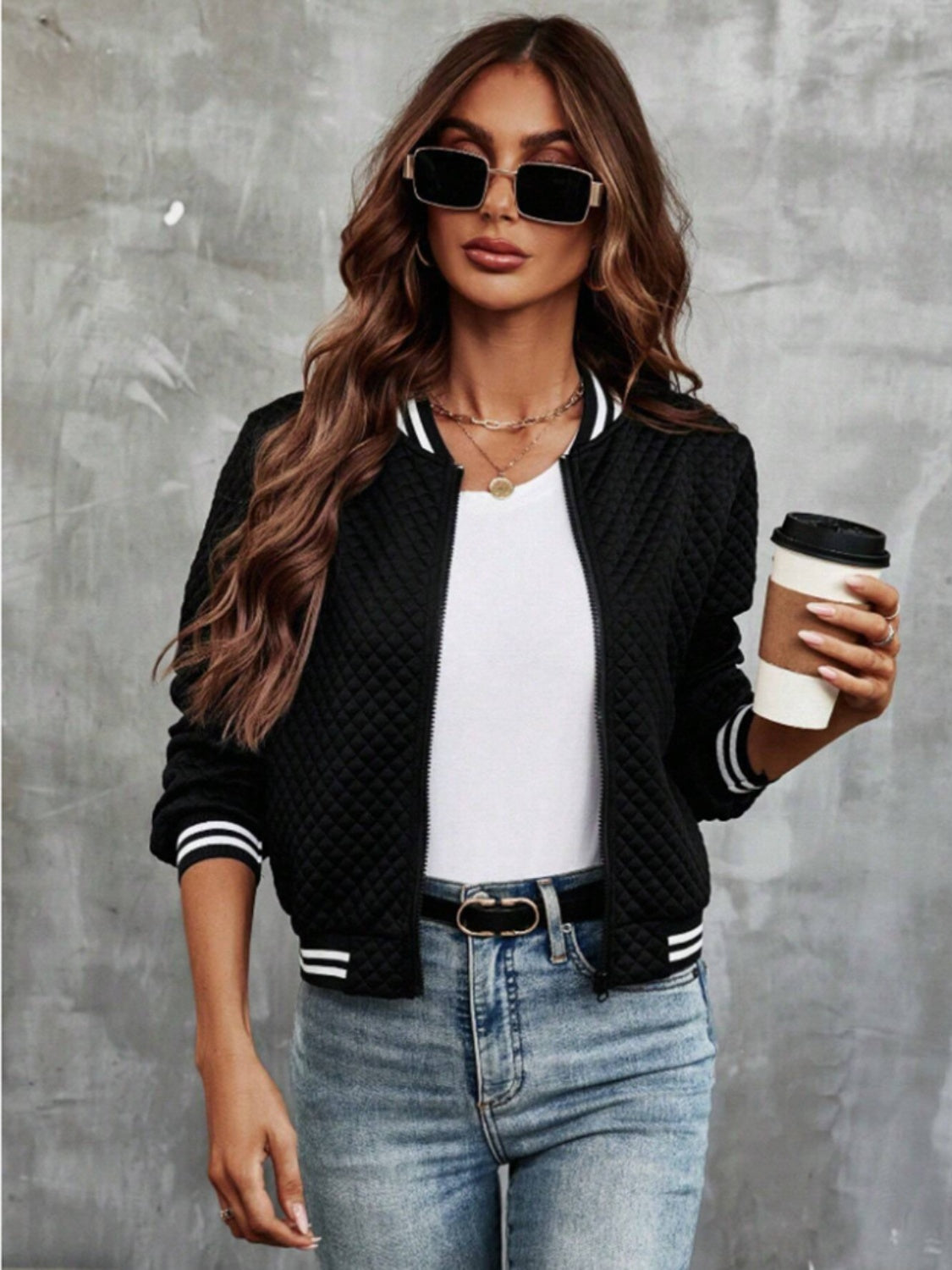 Zip Up Long Sleeve Jacket Trandify Deal