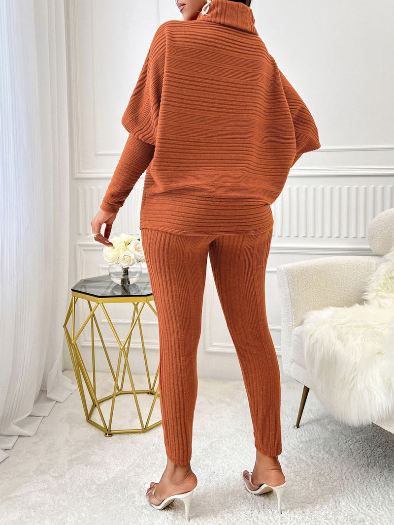 Turtleneck Batwing Sleeve Top and Pants Set Trandify Deal