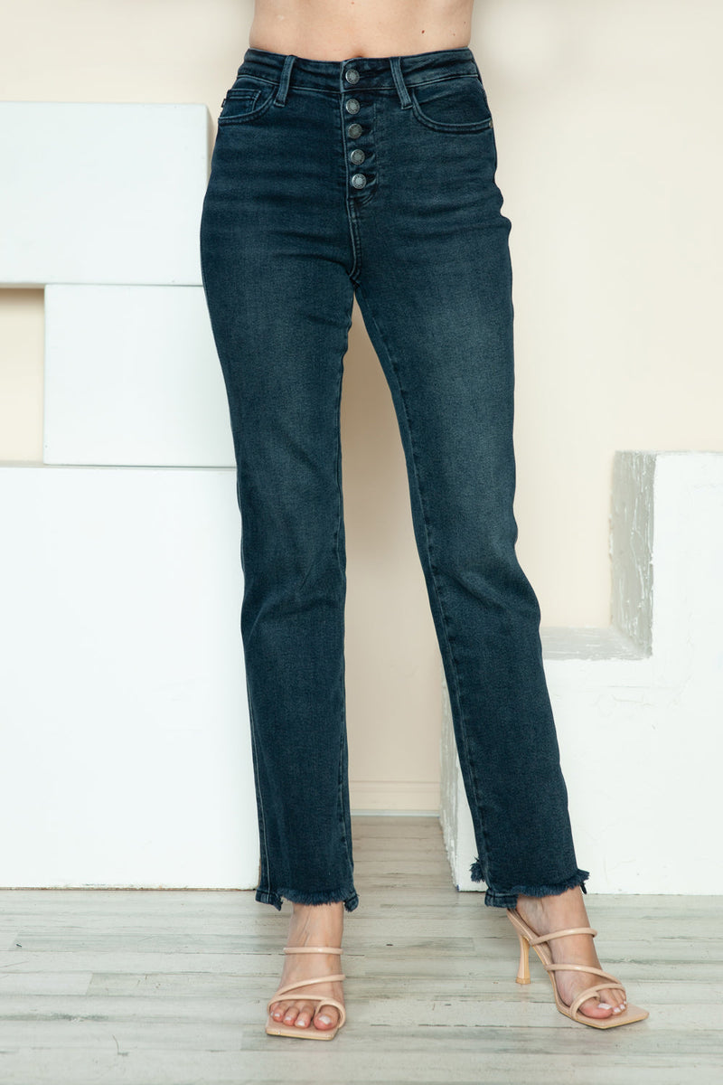 Judy Blue Full Size Button Fly Hem Destroy Straight Jeans Trandify Deal