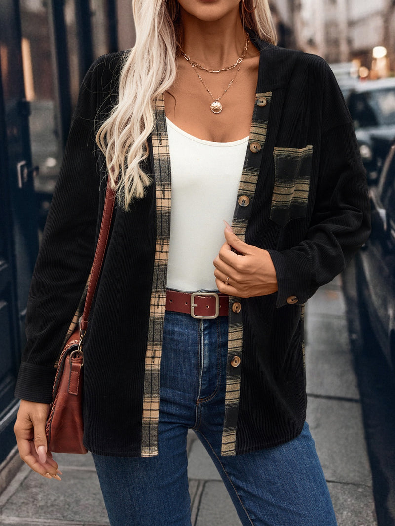 Pocketed Plaid Button-Down Hooded Shacket for Women – Trendy & Cozy Outerwear from TrandifyDeal