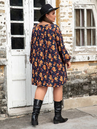 Plus Size Floral V-Neck Balloon Sleeve Dress Trandify deal