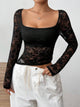 Square Neck Long Sleeve Lace Top Trandify Deal