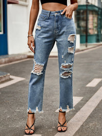 Distressed Raw Hem Jeans with Pockets Trandify Deal