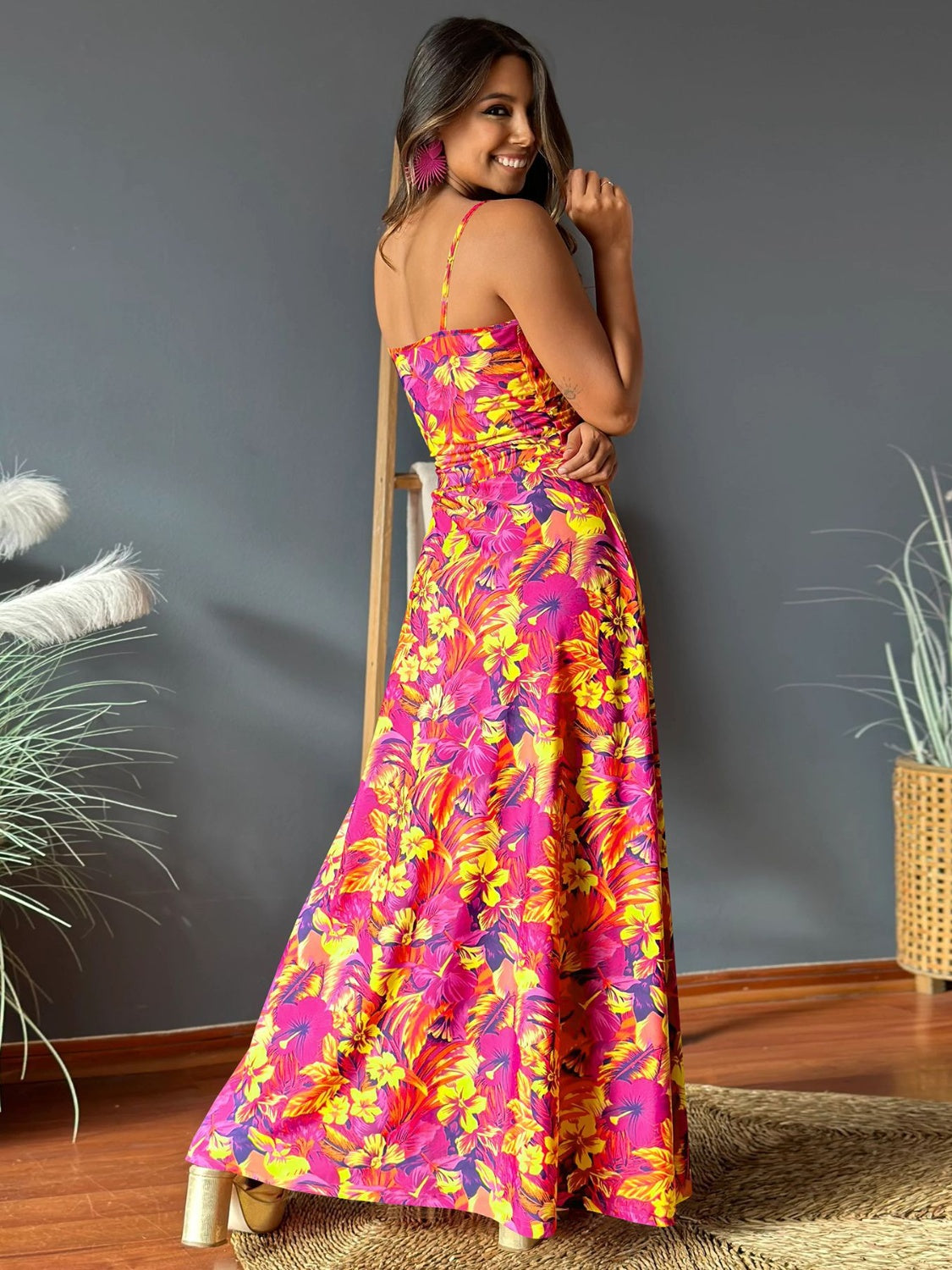 Twisted Printed V-Neck Cami Dress Trandify deal