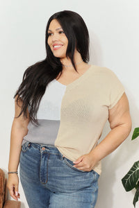 Color Block V-Neck Knit Top Trandify deal