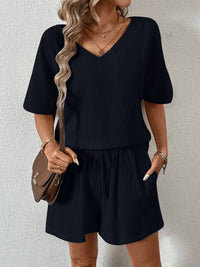 V-Neck Half Sleeve Top and Shorts Set - Trandify Deal
