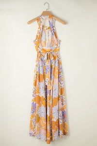 Tied Printed Grecian Sleeveless Maxi Dress Trandify Deal