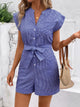 Striped Notched Tie Waist Romper Trandify deal