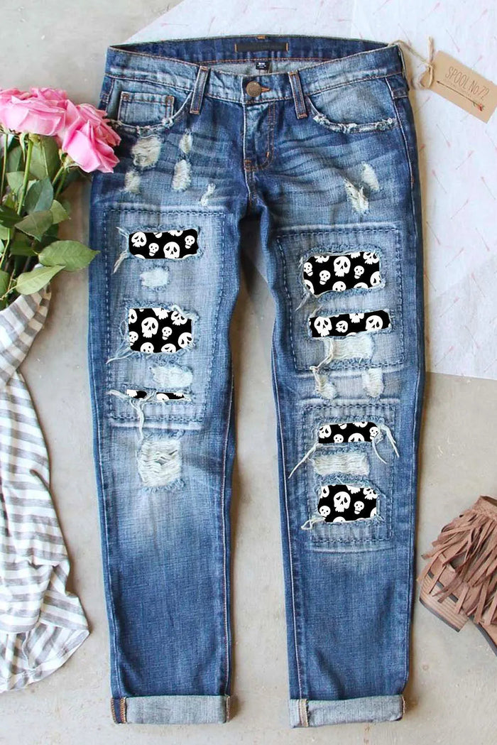 Distressed Skeleton Pattern Jeans with Pockets Trandify Deal