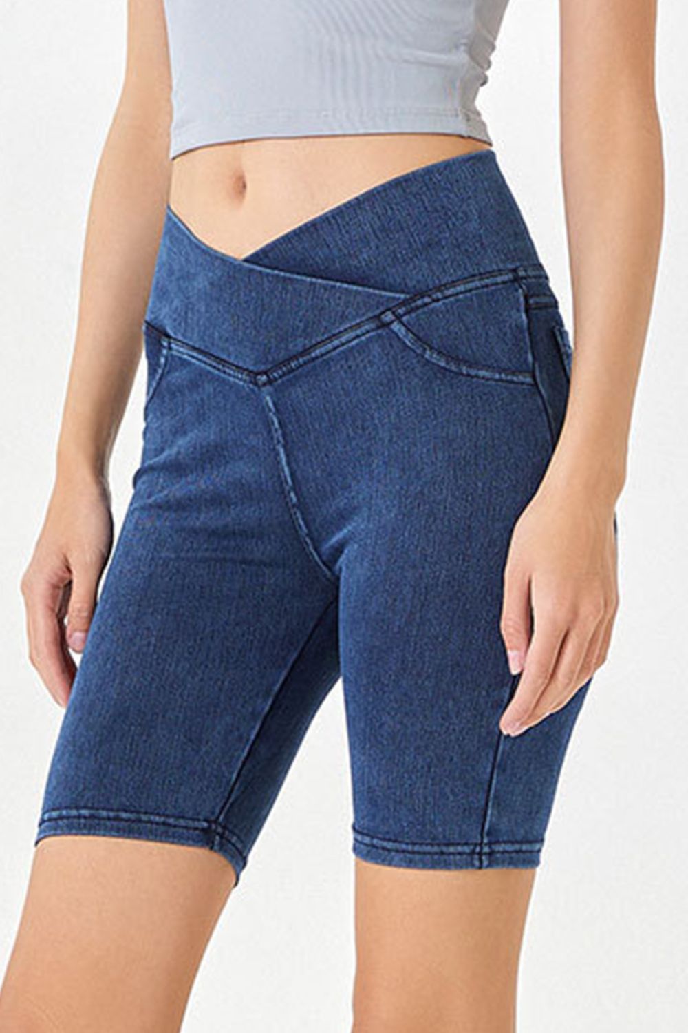 Basic Bae Asymmetrical Waist Denim Shorts with Pockets Trandify Deal
