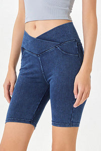 Basic Bae Asymmetrical Waist Denim Shorts with Pockets Trandify Deal