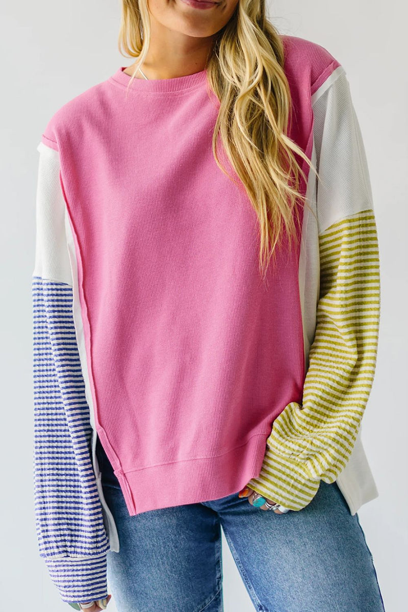 Exposed Seam Contrast Long Sleeve Sweatshirt Trandify Deal