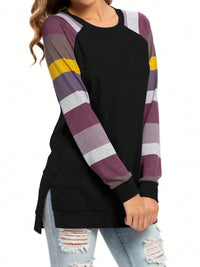 Color Block Round Neck Long Sleeve T-Shirt Trandify Deal