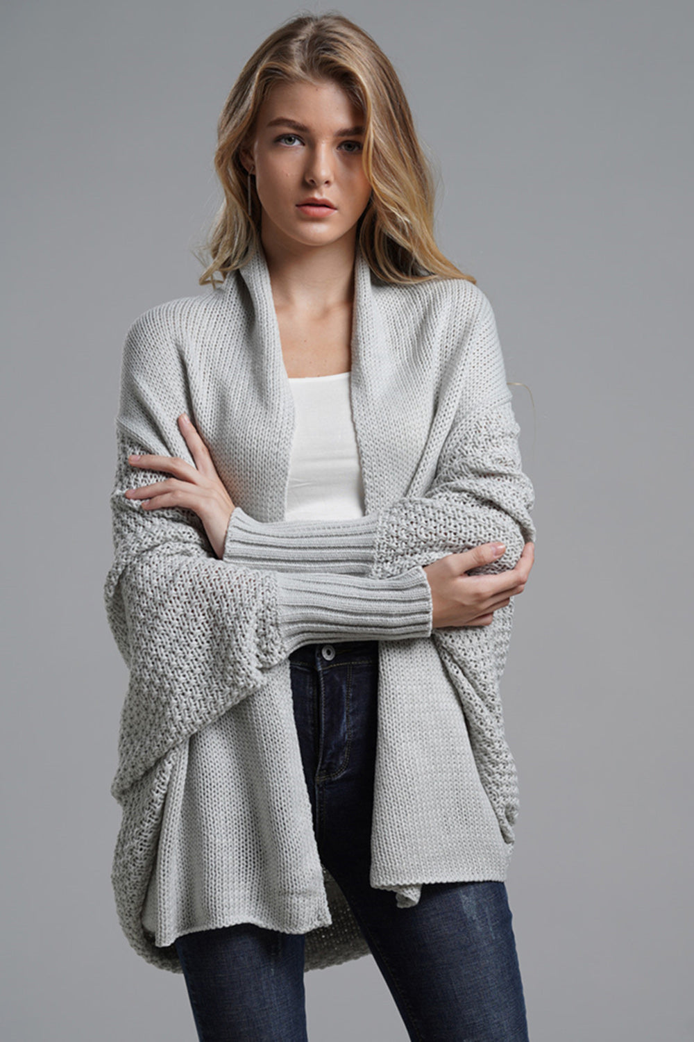 Open Front Batwing Sleeve Cardigan Trandify Deal