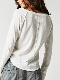 Exposed Seam Notched Long Sleeve T-Shirt Trandify Deal