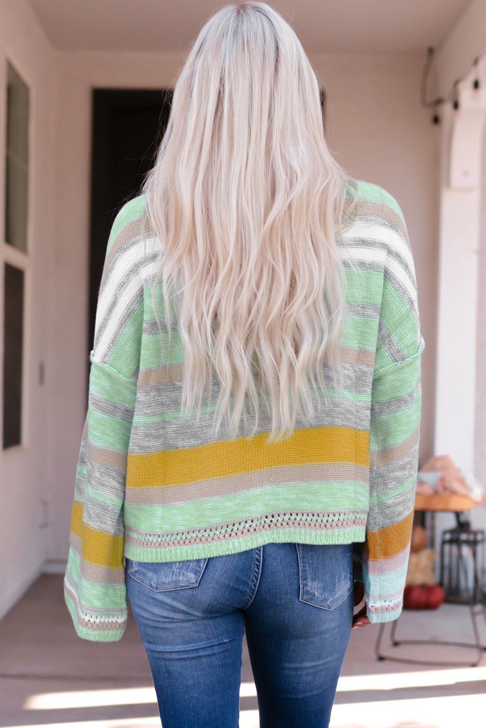 Contrast Striped Boat Neck Dropped Shoulder Sweater Trandify Deal