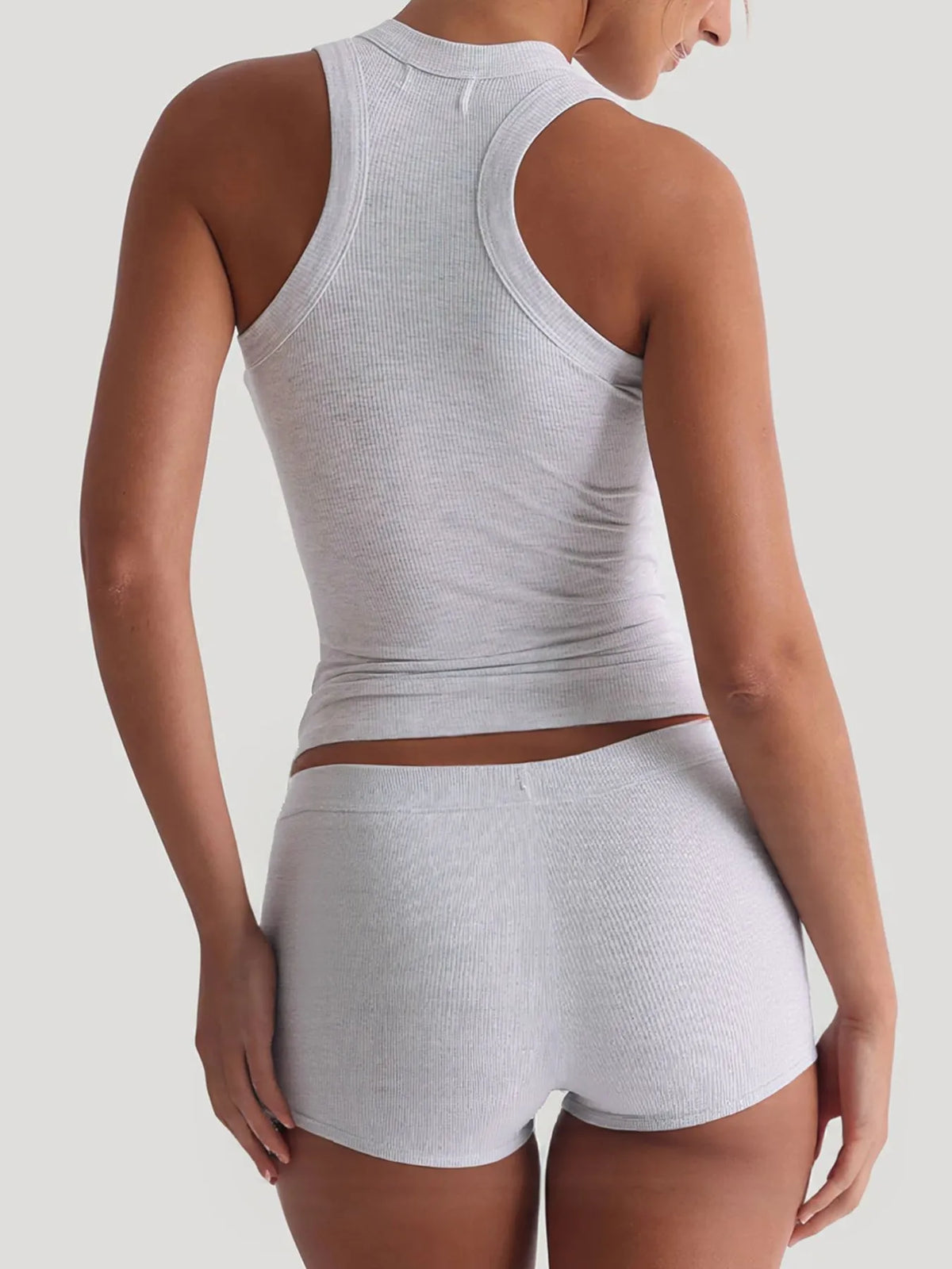 Women’s ribbed tank top and high-waisted shorts active set for gym workouts and summer lounging