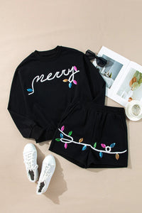 MERRY Sequin Round Neck Long Sleeve Top and Shorts Set Trandify Deal