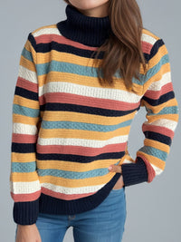 Contrast Stripes Turtleneck Long Sleeve Sweater Trandify Deal