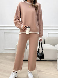 Devine Round Neck Dropped Shoulder Top and Pants Sweater Set Trandify Deal