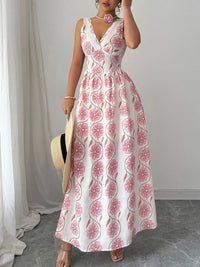 Floral Print Tie Back Maxi Dress – Women’s Boho Summer Long Sleeve Dress