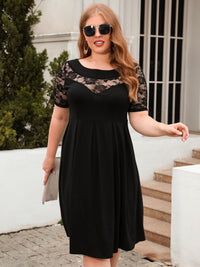 Plus Size Ruched Round Neck Short Sleeve Dress Trandify deal