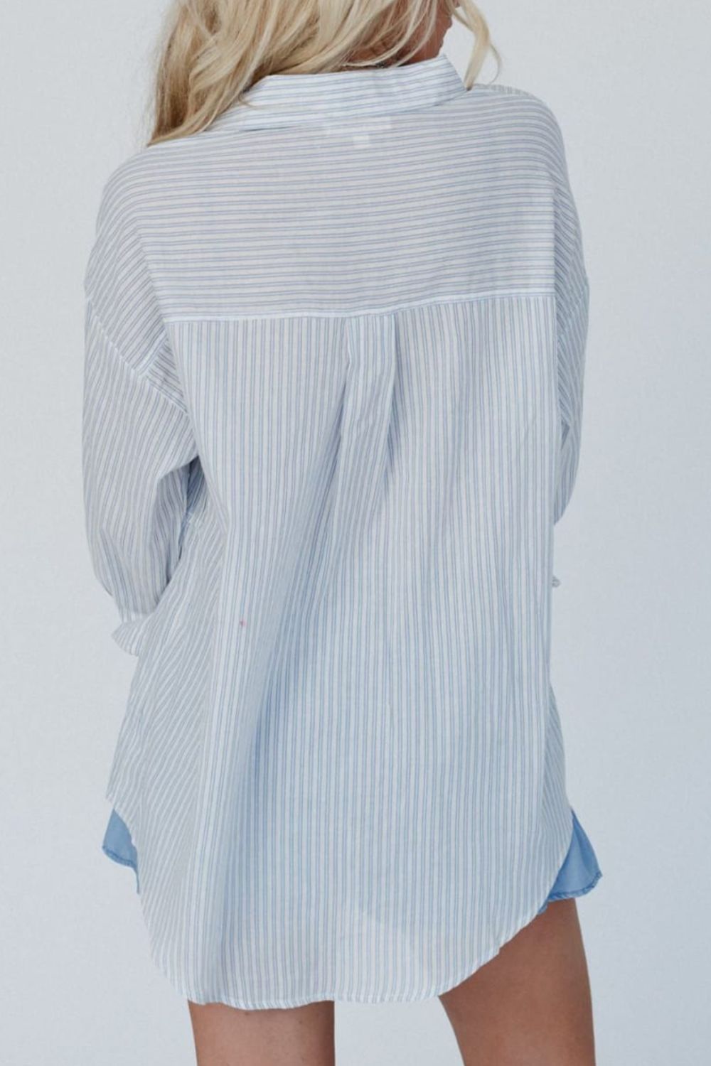 Frill Striped Collared Neck Long Sleeve Shirt - Trandify Deal