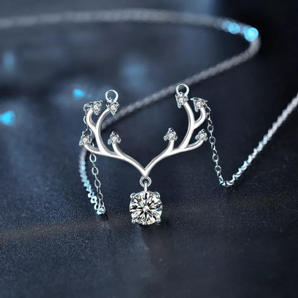 1 Ct Moissanite Deer Antler Necklace in Sterling Silver