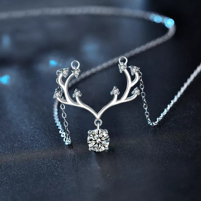 1 Ct Moissanite Deer Antler Necklace in Sterling Silver