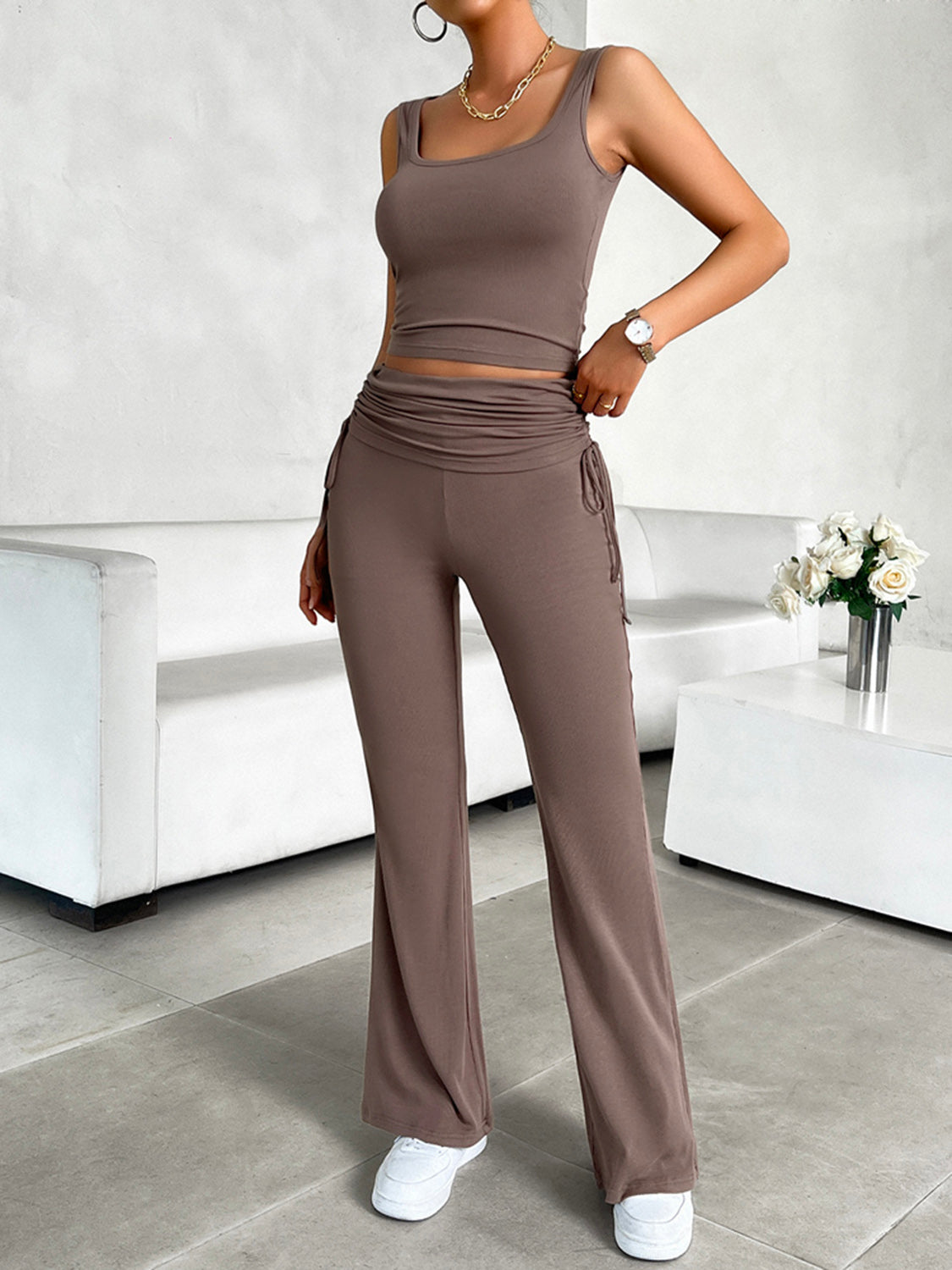 Devine Square Neck Tank and Drawstring Pants Set Trandify deal