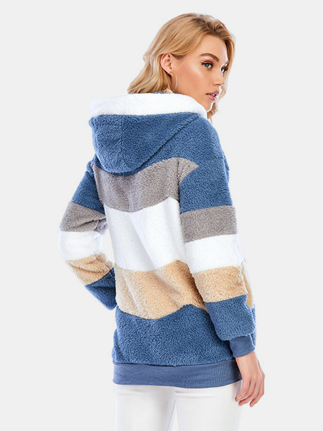 Full Size Drawstring Color Block Zip Up Hooded Outerwear Trandify Deal