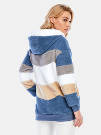 Full Size Drawstring Color Block Zip Up Hooded Outerwear Trandify Deal