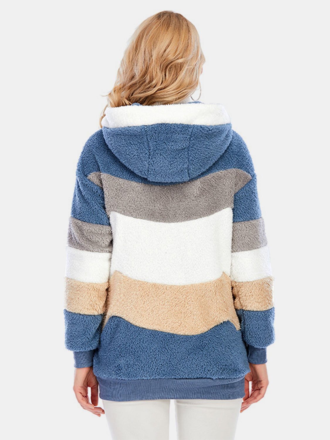 Full Size Drawstring Color Block Zip Up Hooded Outerwear Trandify Deal