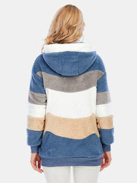 Full Size Drawstring Color Block Zip Up Hooded Outerwear Trandify Deal