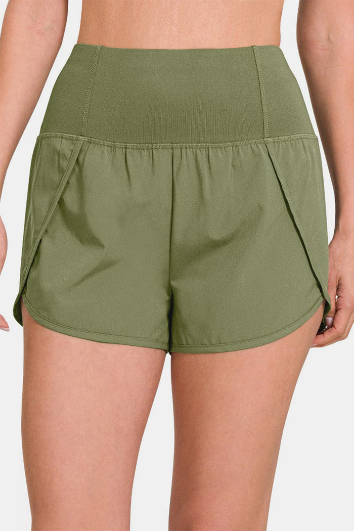 Zenana High-Waisted Zippered Back Pocket Active Shorts Trandify deal