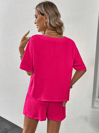 V-Neck Half Sleeve Top and Shorts Set - Trandify Deal