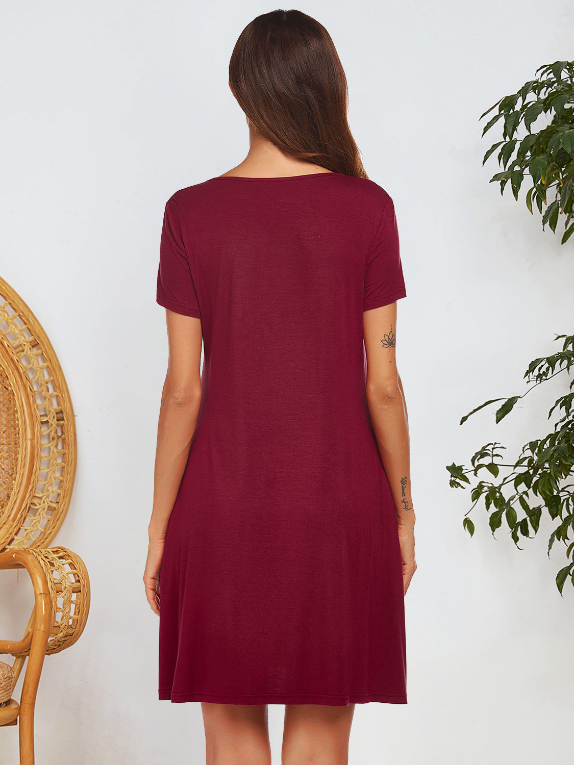 Notched Short Sleeve Mini Lounge Dress Trandify Deal