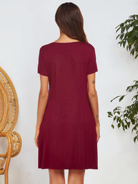Notched Short Sleeve Mini Lounge Dress Trandify Deal