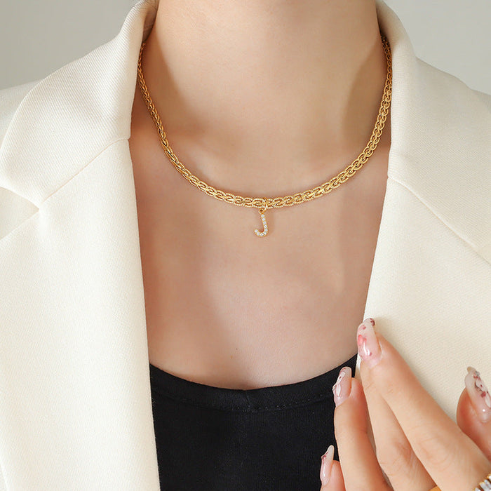Brass Inlaid Zircon Letter Pendant Necklace Trandify Deal