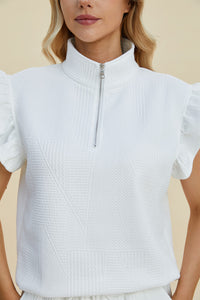 Double Take Texture Flounce Sleeve Top and Shorts Set - Trandify Deal