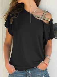 Asymmetrical Neck Short Sleeve T-Shirt Trandify Deal