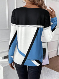 Contrast Round Neck Long Sleeve T-Shirt Trandify Deal